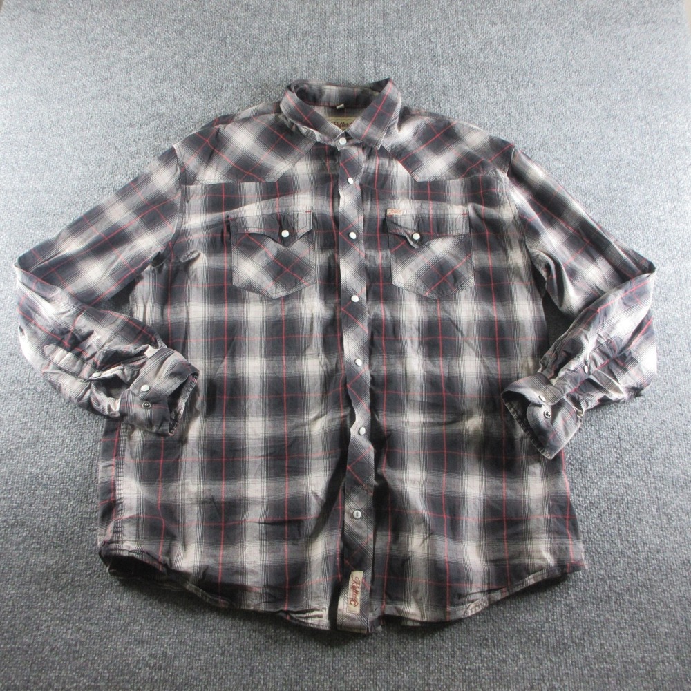 Rafter C Shirt Mens 2XL Gray Plaid Long Sleeve Pearl Snap Western Rodeo